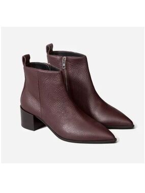Everlane The Boss Ankle Boot Leather Pointed Toe Chunky Heel Burgundy Size 7.5